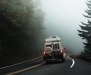 Camper van with fiberglass roof top