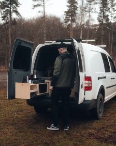 Camper van with pull out kitchen