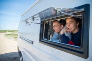 Camper van with pushout window