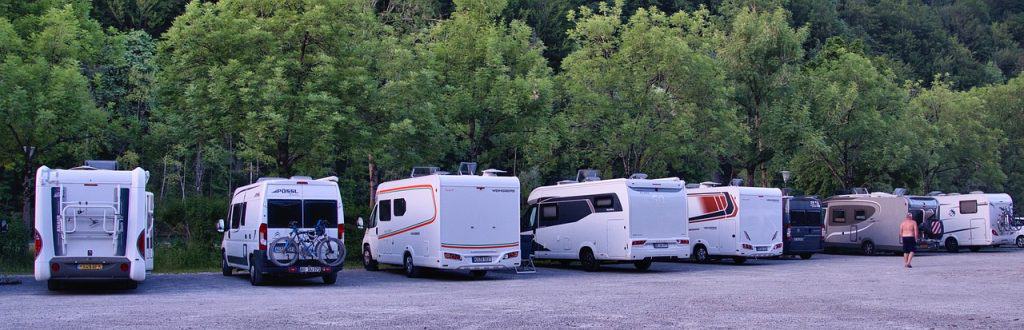 RVs line up in a row